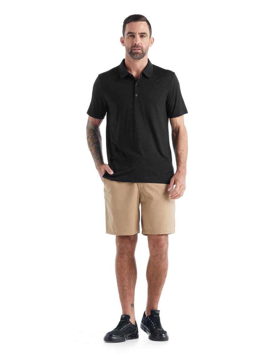 Black Icebreaker Merino Tech Lite II Short Sleeve Polo Men's T Shirts | AU 1161NWYB